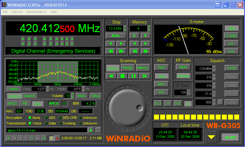 APCO P25 Decoder in G305 receiver panel