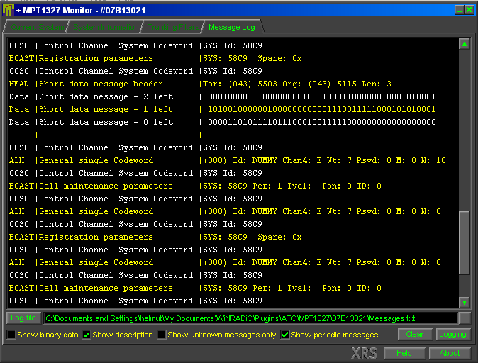 MPT1327 Message Log